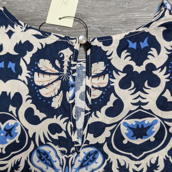 NWT Rachel Zoe Puff Sleeve Crop Top Elastic Hem Blue Batik Floral size M - Picture 8 of 11